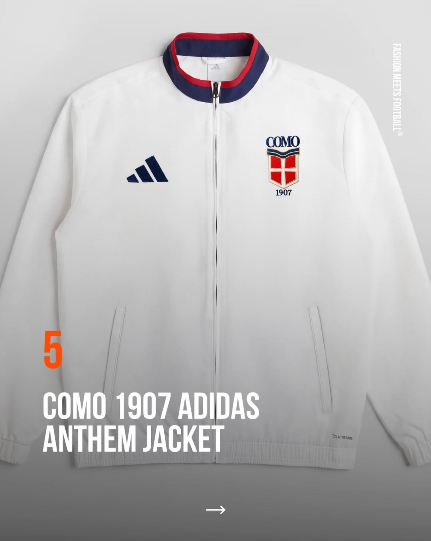 Como 1907 adidas anthem jacket featured in FMF’s football fashion roundup